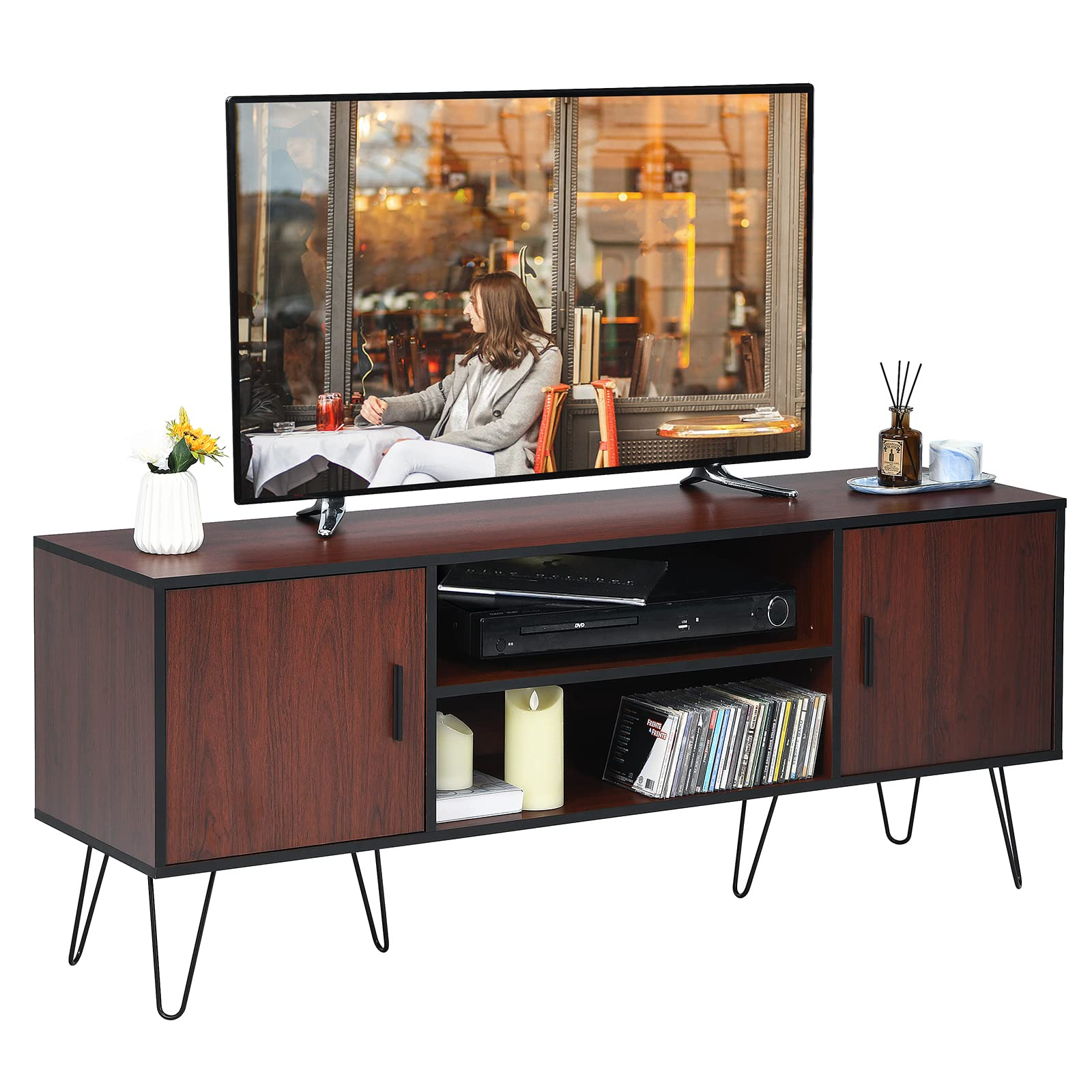 Meuble TV rétro en bois Tangkula 150 cm pour téléviseurs jusqu'à 65 pouces